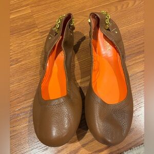 Brown Ralph Lauren Flats with gold embellishment